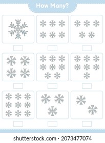 Counting game, how many Snowflake. Educational children game, printable worksheet, vector illustration
