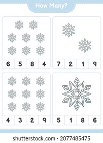 Counting game, how many Snowflake. Educational children game, printable worksheet, vector illustration