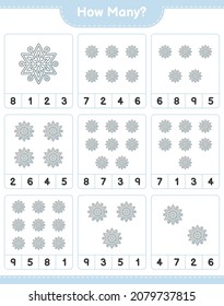 Counting game, how many Snowflake. Educational children game, printable worksheet, vector illustration