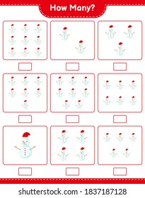 Counting game, how many Snowman. Educational children game, printable worksheet, vector illustration