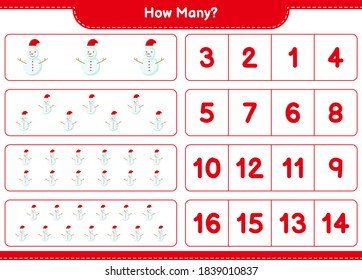 Counting game, how many Snowman. Educational children game, printable worksheet, vector illustration