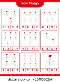 Counting game, how many Snowman. Educational children game, printable worksheet, vector illustration