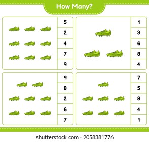 Counting game, how many Soccer Shoes. Educational children game, printable worksheet, vector illustration