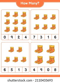 Counting game, how many Socks. Educational children game, printable worksheet, vector illustration