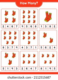 Counting game, how many Socks. Educational children game, printable worksheet, vector illustration