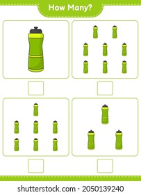 Counting game, how many Sport Water Bottle. Educational children game, printable worksheet, vector illustration
