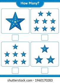 Counting game, how many Starfish. Educational children game, printable worksheet, vector illustration