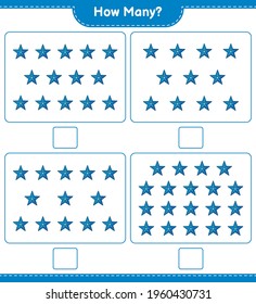 Counting game, how many Starfish. Educational children game, printable worksheet, vector illustration