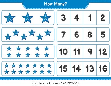 Counting game, how many Starfish. Educational children game, printable worksheet, vector illustration