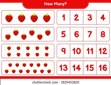Counting game, how many Strawberry. Educational children game, printable worksheet, vector illustration