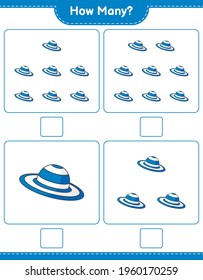 Counting Spiel, wie viele Summer Hat. Kinderspiel, druckbares Arbeitsblatt, Vektorgrafik