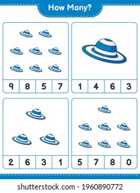 Counting game, how many Summer Hat. Educational children game, printable worksheet, vector illustration