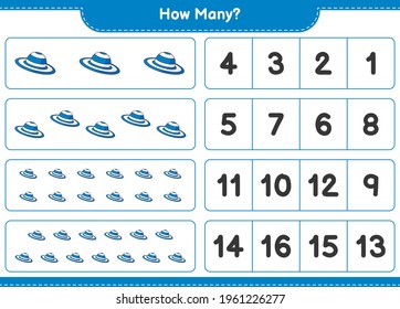 Counting game, how many Summer Hat. Educational children game, printable worksheet, vector illustration