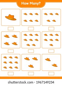Counting game, how many Summer Hat. Educational children game, printable worksheet, vector illustration
