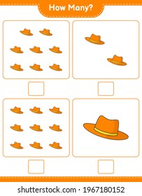 Counting game, how many Summer Hat. Educational children game, printable worksheet, vector illustration