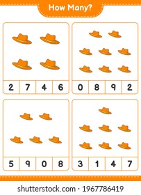 Counting Spiel, wie viele Summer Hat. Kinderspiel, druckbares Arbeitsblatt, Vektorgrafik