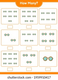 Counting game, how many Sunglasses. Educational children game, printable worksheet, vector illustration