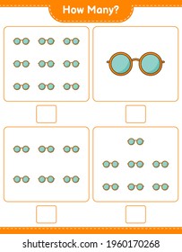 Counting game, how many Sunglasses. Educational children game, printable worksheet, vector illustration