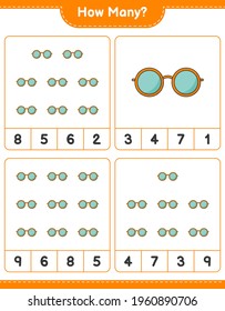 Counting game, how many Sunglasses. Educational children game, printable worksheet, vector illustration