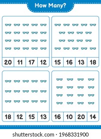 Counting game, how many Sunglasses. Educational children game, printable worksheet, vector illustration