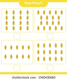 Counting game, how many Sunscreen. Educational children game, printable worksheet, vector illustration