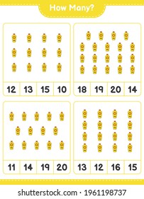 Counting game, how many Sunscreen. Educational children game, printable worksheet, vector illustration