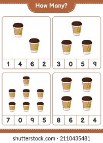 Contando el juego, cuántos Tea Cup. Juego infantil educativo, hoja de cálculo imprimible, ilustración vectorial