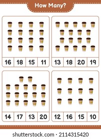 Counting game, how many Tea Cup. Educational children game, printable worksheet, vector illustration