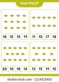 Counting game, how many Teapot. Educational children game, printable worksheet, vector illustration
