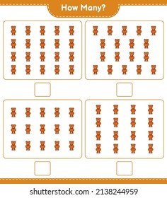 Counting game, how many Teddy Bear. Educational children game, printable worksheet, vector illustration