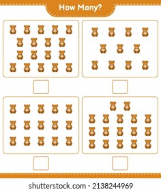 Counting game, how many Teddy Bear. Educational children game, printable worksheet, vector illustration