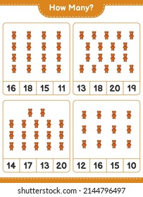 Counting game, how many Teddy Bear. Educational children game, printable worksheet, vector illustration