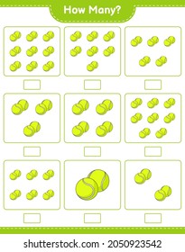 Counting game, how many Tennis Ball. Educational children game, printable worksheet, vector illustration