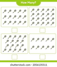 Counting game, how many Tennis Racket. Educational children game, printable worksheet, vector illustration