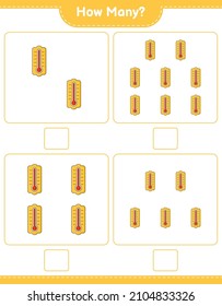Counting game, how many Thermometer. Educational children game, printable worksheet, vector illustration