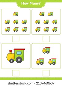 Counting game, how many Train. Educational children game, printable worksheet, vector illustration