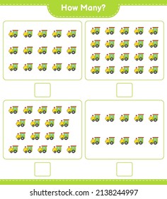 Counting game, how many Train. Educational children game, printable worksheet, vector illustration