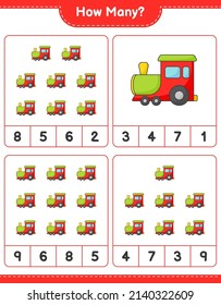 Counting game, how many Train. Educational children game, printable worksheet, vector illustration