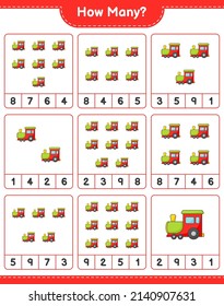 Counting game, how many Train. Educational children game, printable worksheet, vector illustration