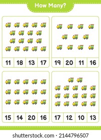 Counting game, how many Train. Educational children game, printable worksheet, vector illustration