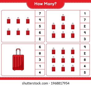Counting game, how many Travel Bag. Educational children game, printable worksheet, vector illustration
