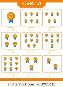 Counting Spiel, wie viele Trophy. Kinderspiel, druckbares Arbeitsblatt, Vektorgrafik