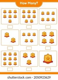 Contando el juego, cuántos Trofeo. Juego infantil educativo, hoja de cálculo imprimible, ilustración vectorial