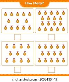 Contando el juego, cuántos Trofeo. Juego infantil educativo, hoja de cálculo imprimible, ilustración vectorial