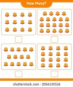 Contando el juego, cuántos Trofeo. Juego infantil educativo, hoja de cálculo imprimible, ilustración vectorial