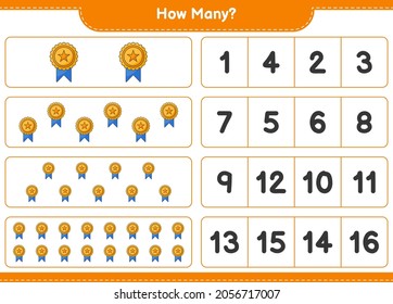 Counting game, how many Trophy. Educational children game, printable worksheet, vector illustration