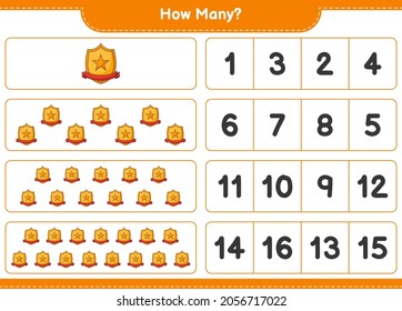Counting game, how many Trophy. Educational children game, printable worksheet, vector illustration