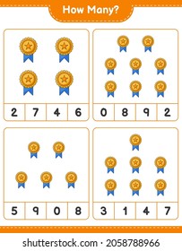 Counting game, how many Trophy. Educational children game, printable worksheet, vector illustration