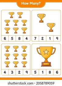 Counting game, how many Trophy. Educational children game, printable worksheet, vector illustration
