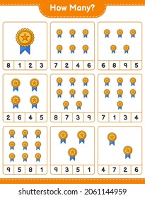 Counting game, how many Trophy. Educational children game, printable worksheet, vector illustration